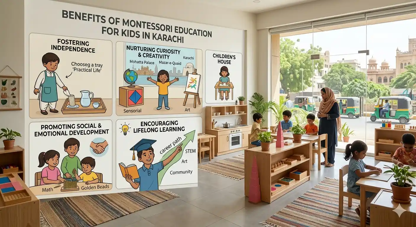 Explore the benefits of Montessori education for kids in Karachi. Learn how Montessori methods improve creativity, independence, confidence, and early childhood development.